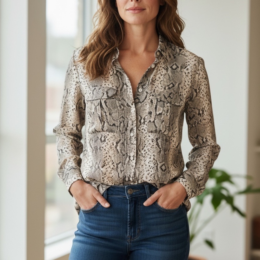 Express Neutral Snake Print Blouse (The PORTOFINO Shirt) Size Small